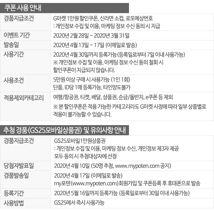 쿠폰사용/추첨경품 및 유의사항 안내