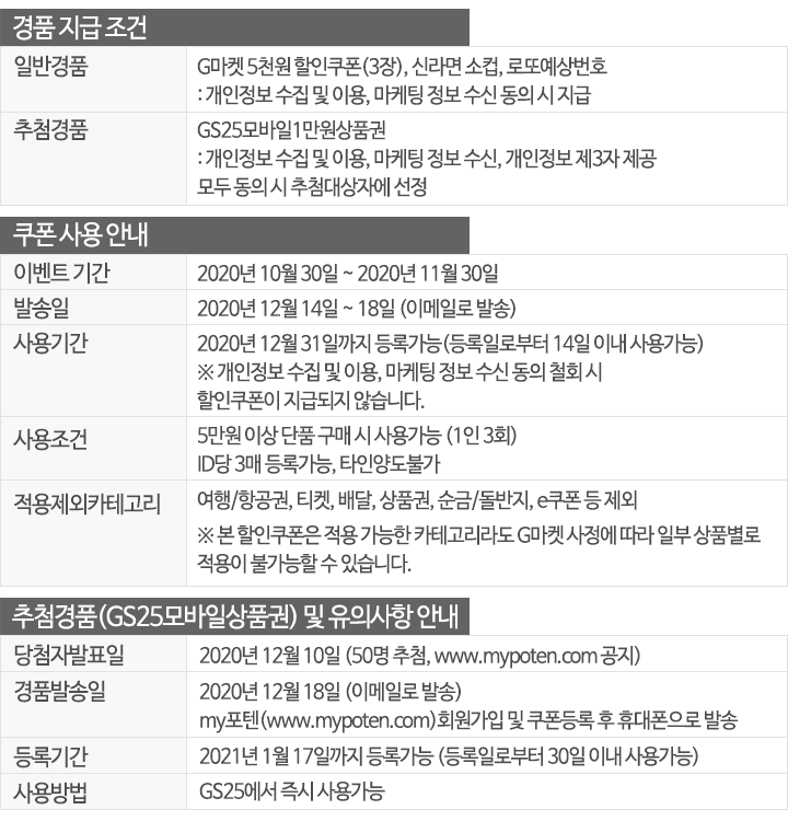 쿠폰사용·추첨경품 및 유의사항 안내